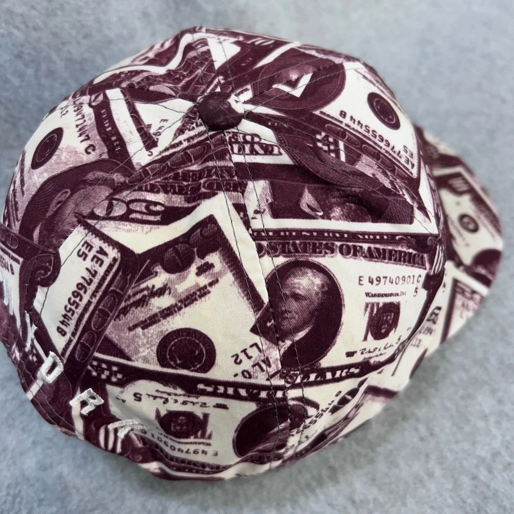 New York Men Maroon T&T Snapback Hat All Over Money Print Embroidered OS